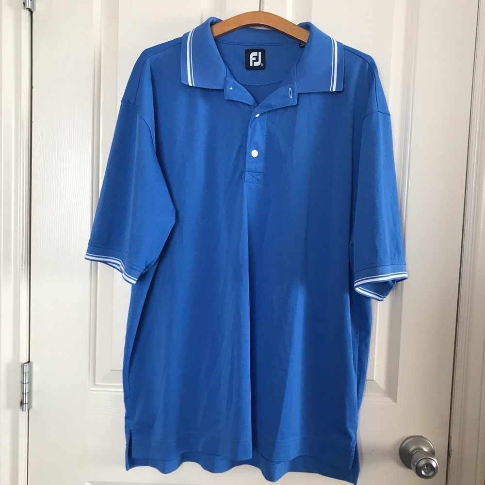 Footjoy Golf Short Sleeve Polo Stripe Knit Collar Blue Size XXL